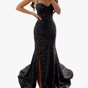 Black Sequin Embellished Maxi Gown